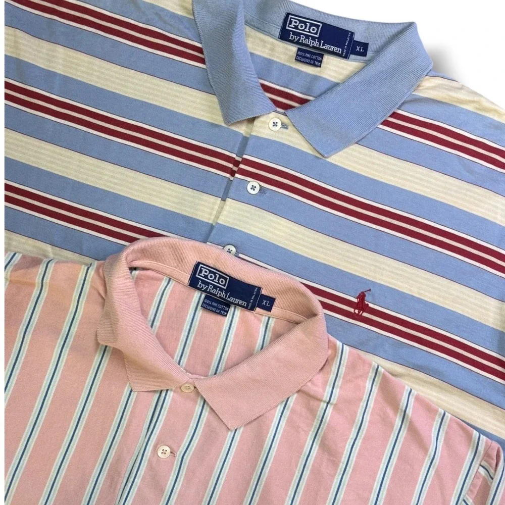 Polo Ralph Lauren Polo Shirts Mens XL Multicolor Striped‎ Vintage 90s Bundle 2pk